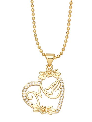 Brass Cubic Zirconia Letter Vintage Heart Pendnat Necklace