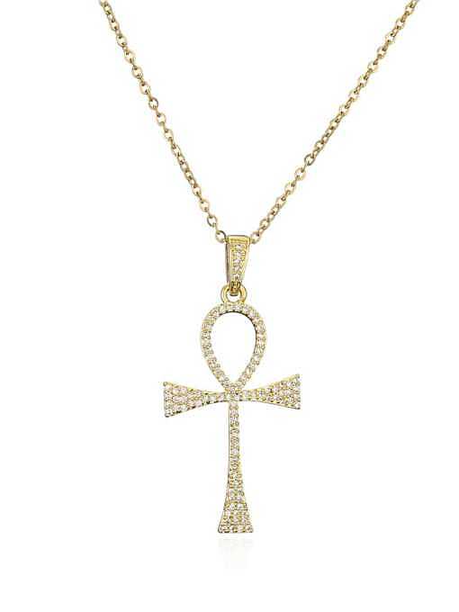 Collier Religieux Vintage en Laiton Cubic Zirconia Cross