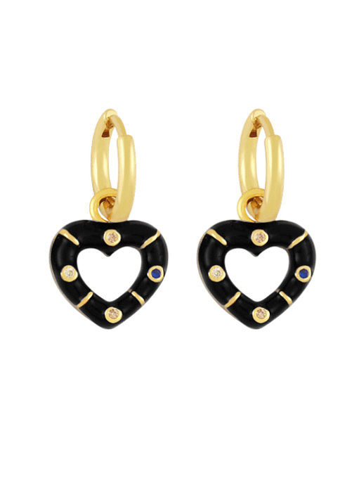 Brass Enamel Heart Vintage Huggie Earring