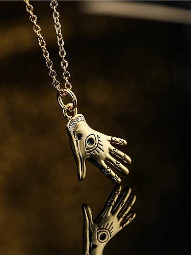 Brass Enamel Evil Eye Vintage Hand Of Gold Pendant Necklace