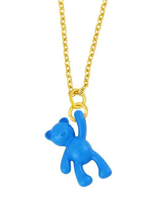 Brass Multi Color Enamel Cute Bear Pendant Necklace