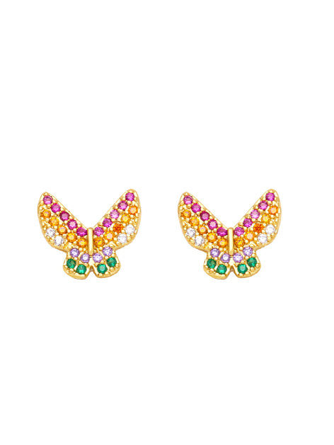 Brass Cubic Zirconia Heart Dainty Butterfly Stud Earring
