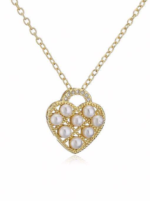 Brass Imitation Pearl Heart Vintage Necklace