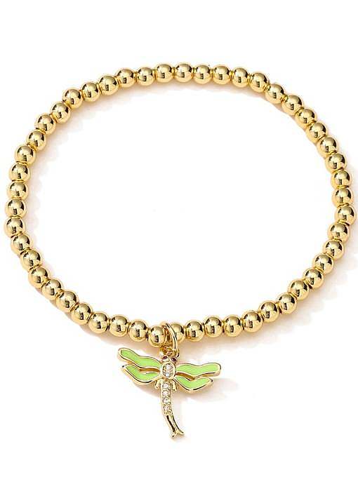 Bracelet perlé vintage libellule en émail zircon cubique en laiton