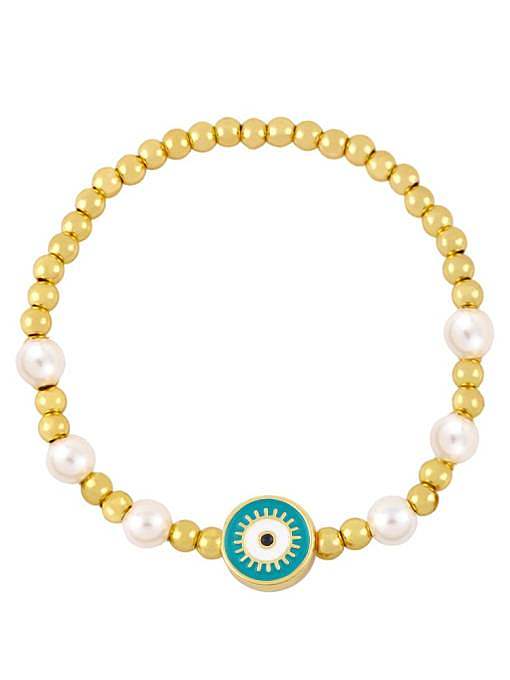Bracelet perlé vintage géométrique en laiton émaillé