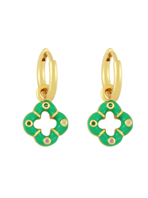 Brass Enamel Clover Vintage Huggie Earring