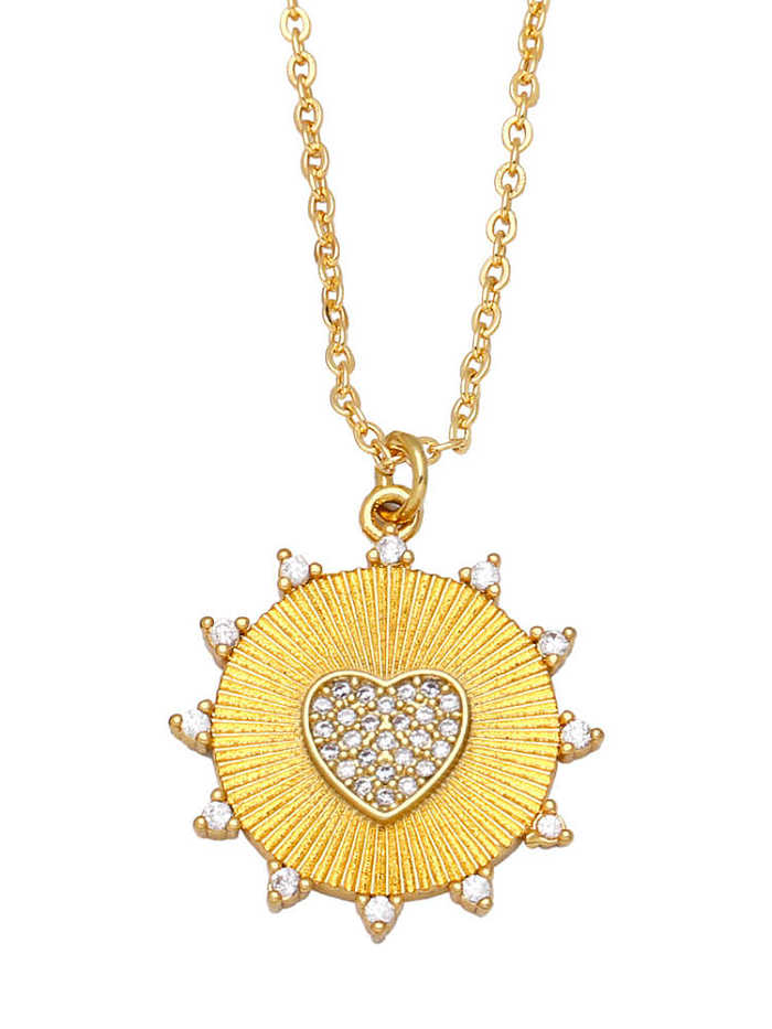 Brass Cubic Zirconia Heart Vintage Round Pendant Necklace