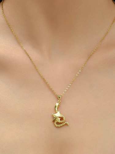 Brass SnakeVintage Five-pointed star Pendant Necklace
