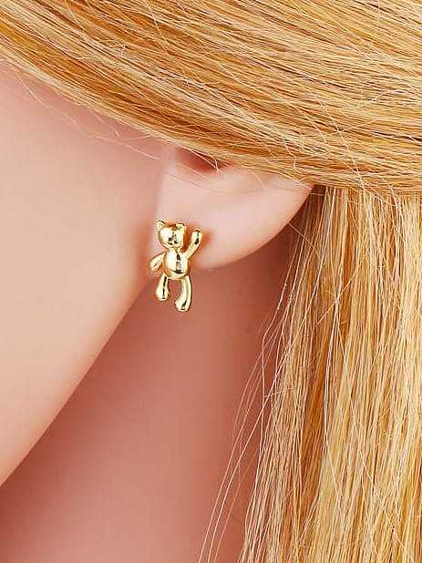 Brass Cubic Zirconia Enamel Bear Cute Huggie Earring