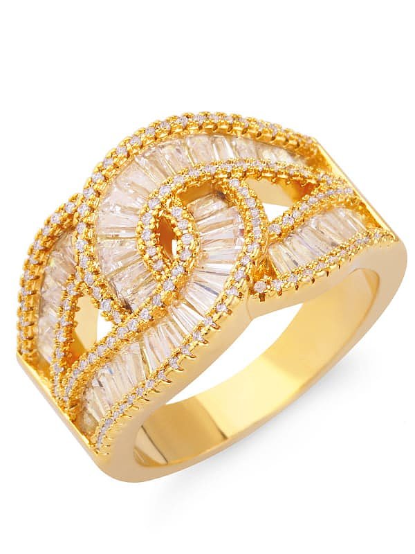 Brass Cubic Zirconia Geometric Statement Band Ring