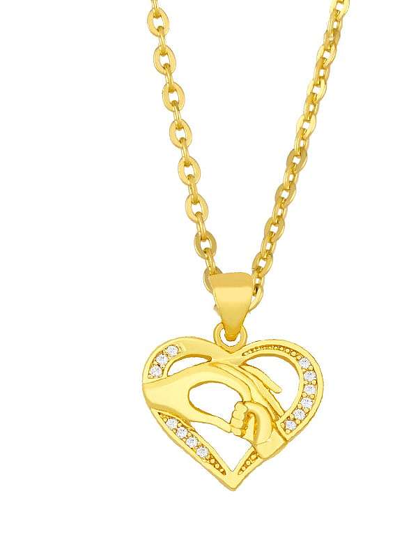 Brass Cubic Zirconia Letter Vintage Heart-shaped Pendant Necklace