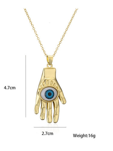 Brass Rhinestone Enamel Evil Eye Vintage Geometric Pendant Necklace