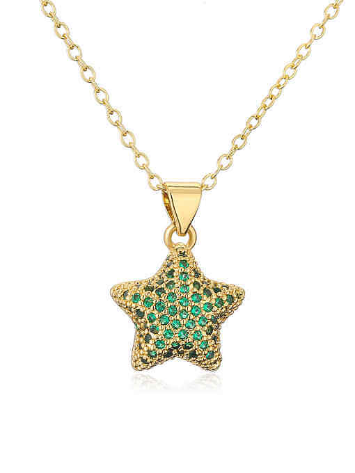 Brass Cubic Zirconia Pentagram Hip Hop Necklace