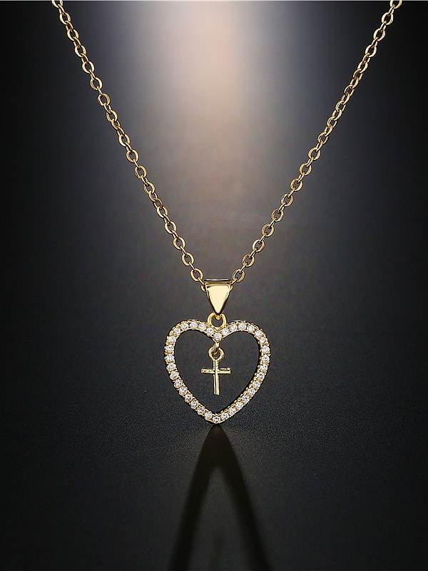 Collier pendentif coeur creux minimaliste en laiton et zircone cubique