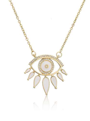 Brass Cubic Zirconia Enamel Water Drop Vintage Eye Pendant Necklace