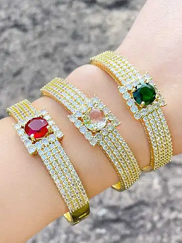 Brass Cubic Zirconia Geometric Vintage Band Bangle