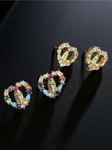 Brass Cubic Zirconia Heart Vintage Stud Earring