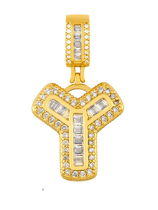 Brass Letter Cubic Zirconia Vintage Pendant