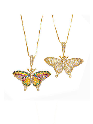 Collier pendentif papillon vintage en laiton et zircon cubique