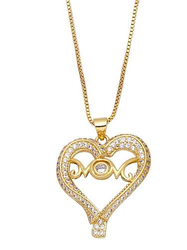 Brass Rhinestone Letter Vintage Heart Moon Pendant Necklace
