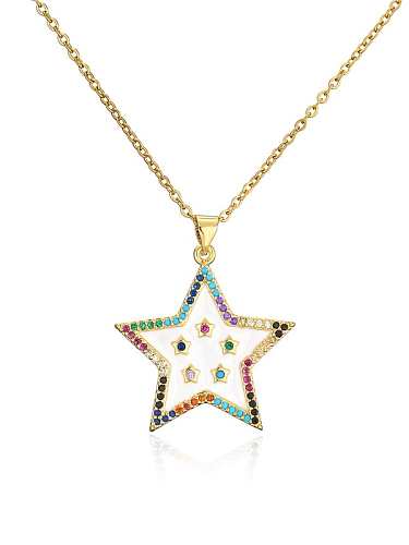 Collar con colgante de estrella de cinco puntas étnica de estrella de esmalte de diamantes de imitación de latón