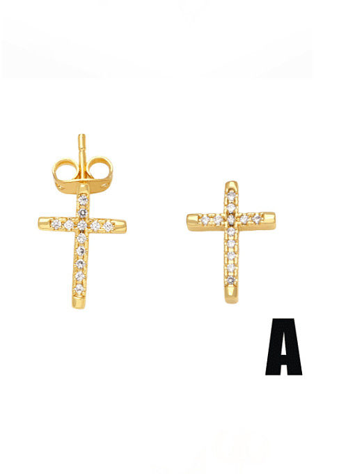 Brass Cubic Zirconia Heart Minimalist Stud Earring