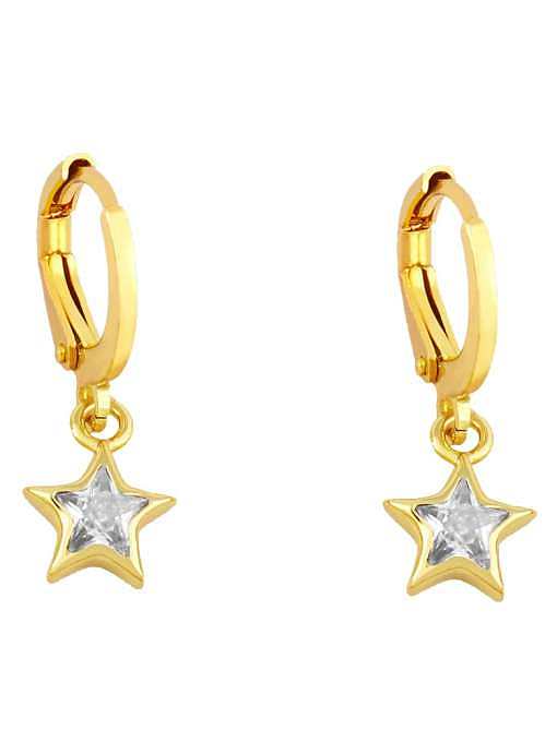 Brass Cubic Zirconia Star Minimalist Huggie Earring