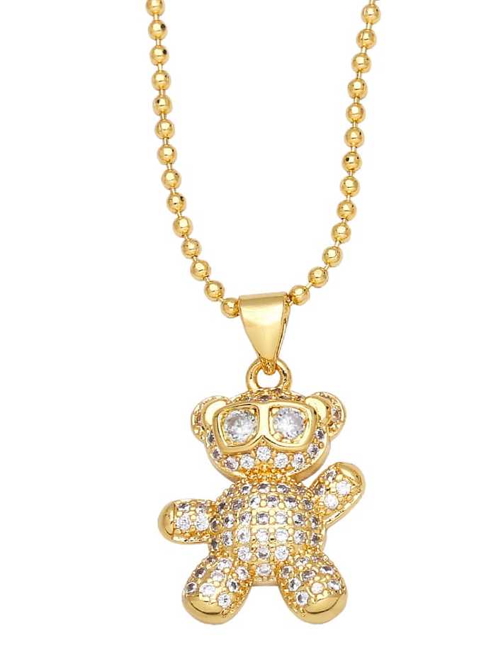Brass Cubic Zirconia Bear Vintage Necklace