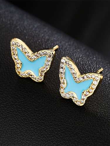 Brass Cubic Zirconia Enamel Butterfly Vintage Stud Earring