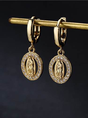 Brass Cubic Zirconia Geometric Vintage Virgin mary Huggie Earring