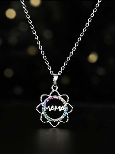 Brass Cubic Zirconia Letter Trend Hollow Flower Pendant Necklace