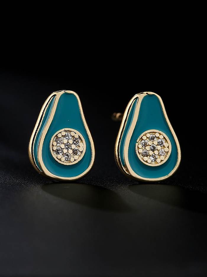 Brass Cubic Zirconia Enamel Geometric Vintage Stud Earring