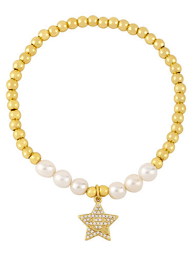 Bracelet Perle d'Imitation Perle Vintage Étoile en Laiton