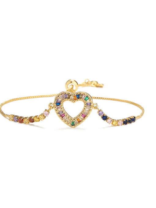 Brazalete ajustable Vintage con corazón geométrico de circonitas cúbicas de latón