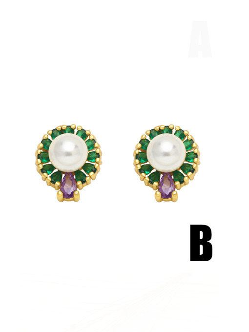 Brass Cubic Zirconia Flower Minimalist Stud Earring