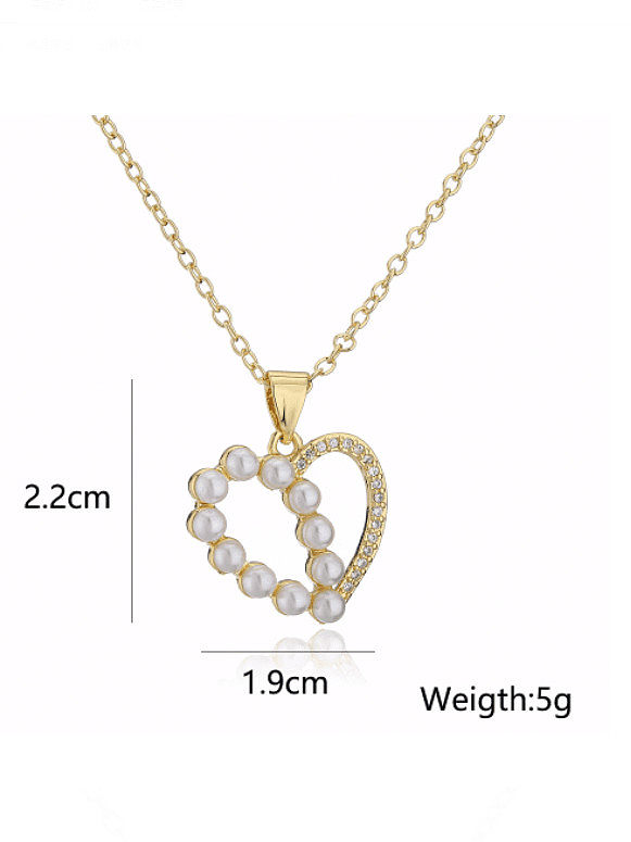 Brass Imitation Pearl Heart Vintage Necklace