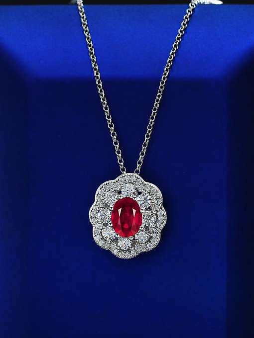 Collier de luxe géométrique rouge en argent sterling 925 avec diamants à haute teneur en carbone