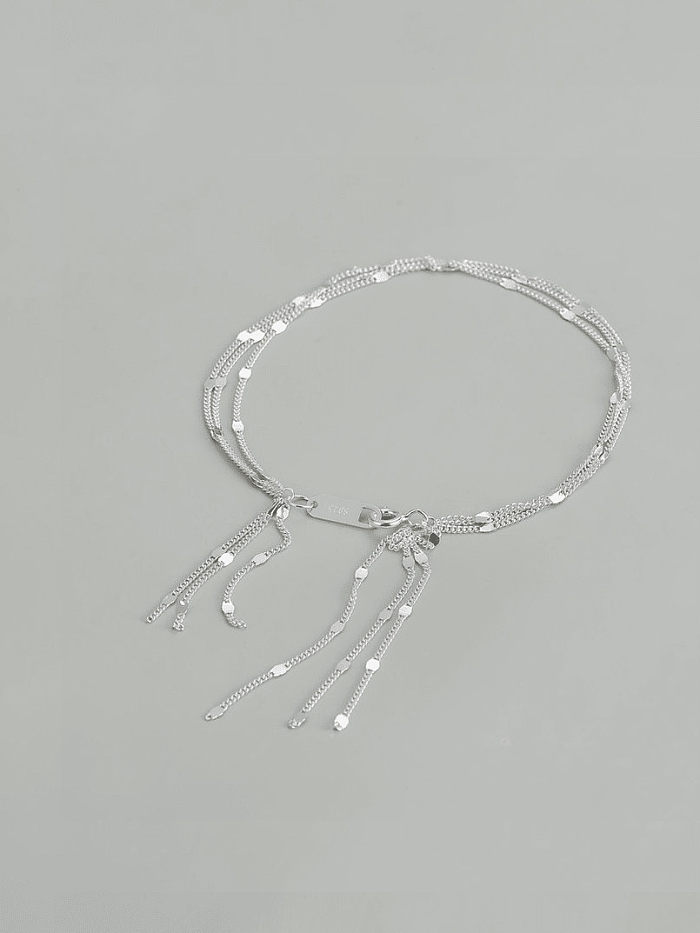 Pulseira de cordão minimalista com borla em prata esterlina 925
