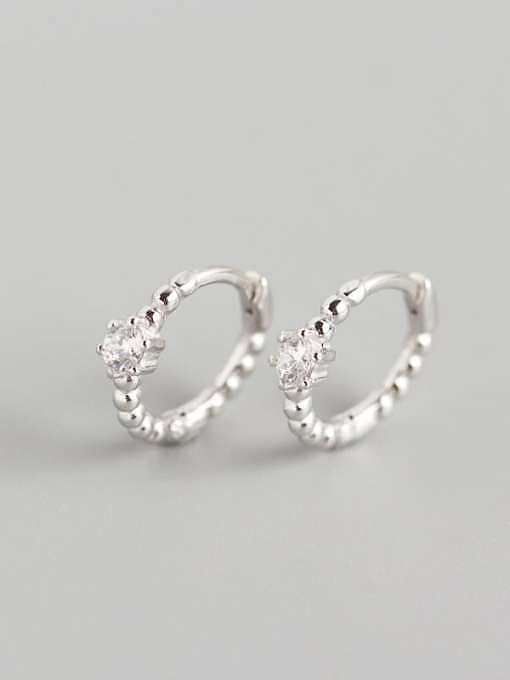 925 Sterling Silver Cubic Zirconia White Geometric Classic Huggie Earring