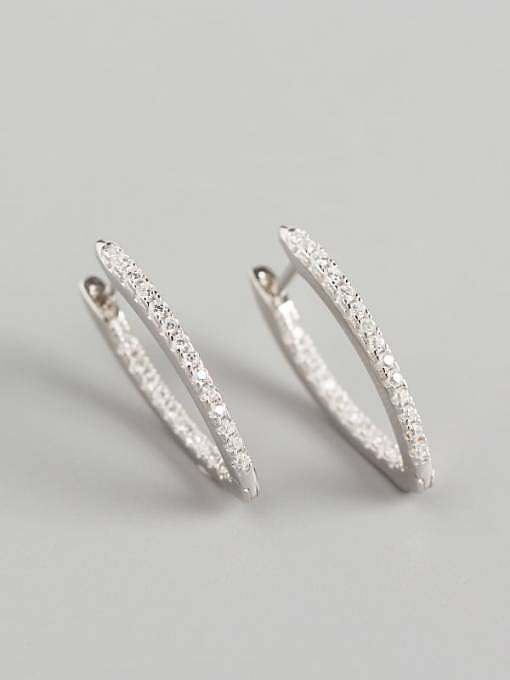Pendiente Huggie minimalista geométrico blanco con diamantes de imitación de plata de ley 925