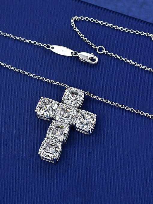 925 Sterling Silver High Carbon Diamond White Cross Trend Necklace
