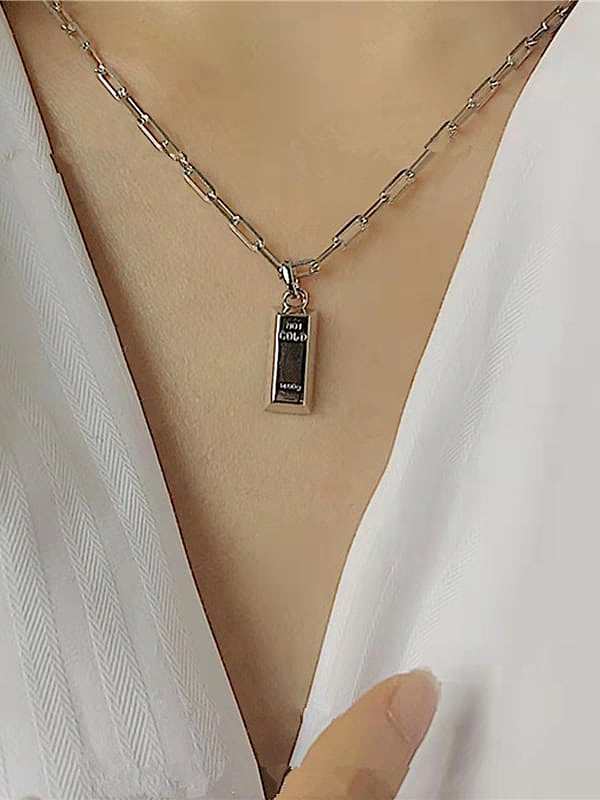925 Sterling Silver Smooth Geometric Vintage Necklace