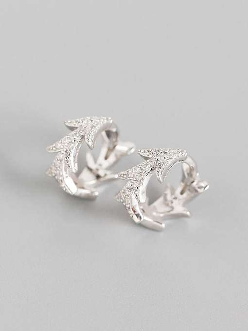 925 Sterling Silver Rhinestone White Leaf Trend Huggie Earring