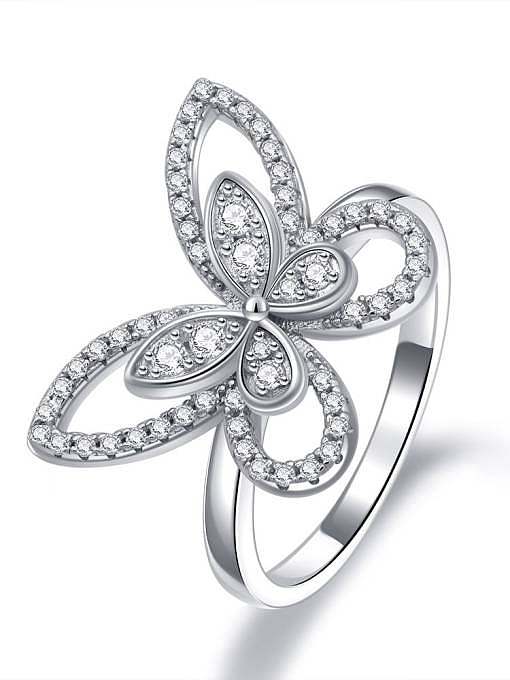925 Sterling Silver High Carbon Diamond Butterfly Dainty Band Ring