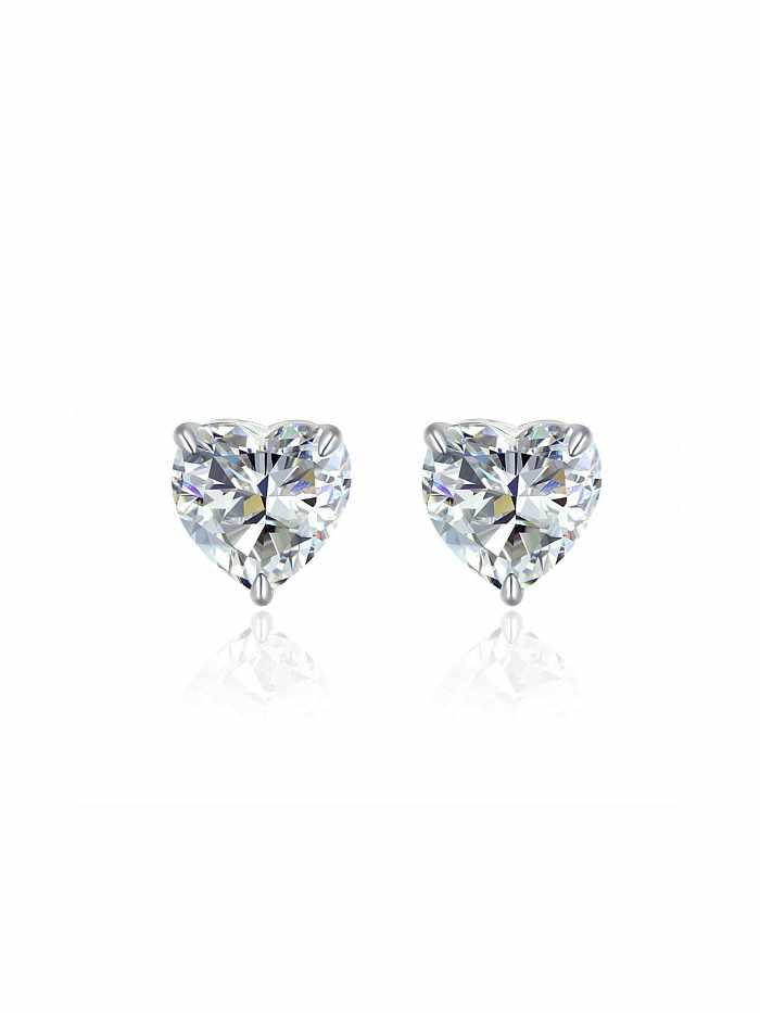 925 Sterling Silver High Carbon Diamond White Heart Dainty Stud Earring