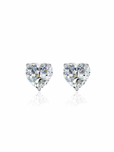 925 Sterling Silver High Carbon Diamond White Heart Dainty Stud Earring