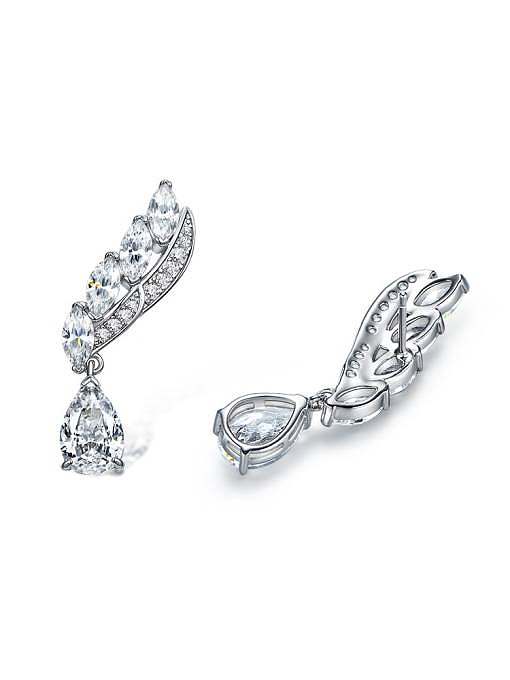 Luxus-Ohrstecker aus 925er Sterlingsilber mit Diamanten und weißen Federn