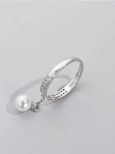 925 Sterling Silver Imitation Pearl Tassel Vintage Band Ring