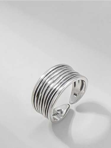 Stapelbarer Ring aus 925er Sterlingsilber mit geometrischer Vintage-Mehrschichtlinie