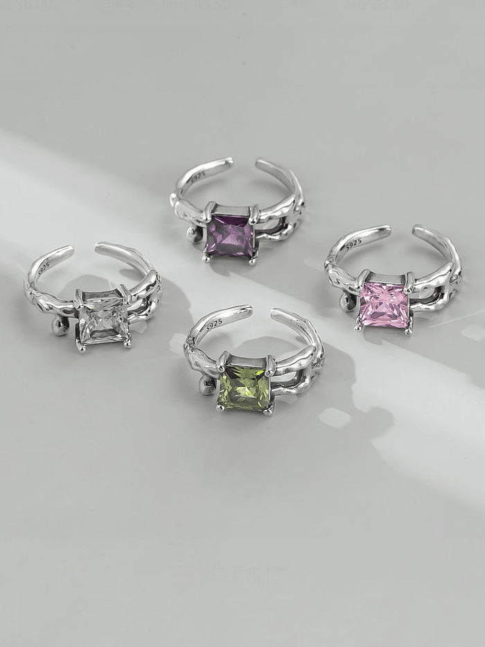 925 Sterling Silver Cubic Zirconia Geometric Vintage Band Ring